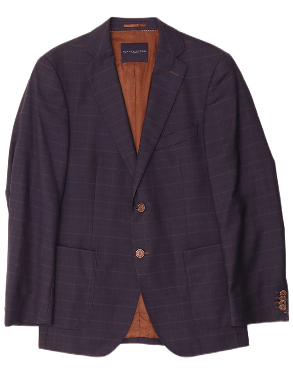 Tommy Hilfiger Jaqueta masculina sob medida Blazer IT 46 pequena xadrez azul marinho