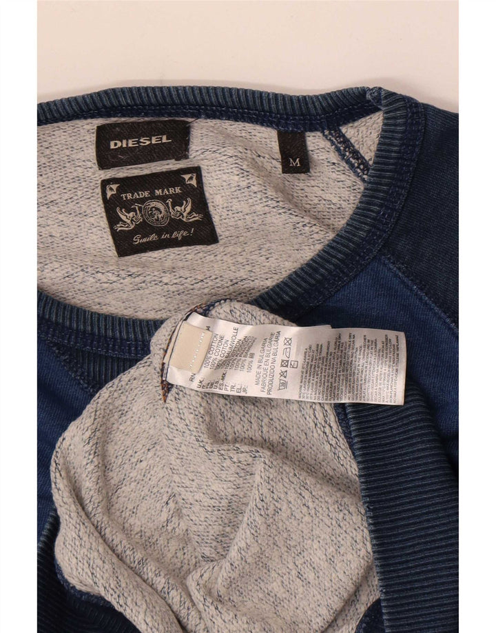 Moletom masculino Diesel Jumper médio azul colorblock algodão