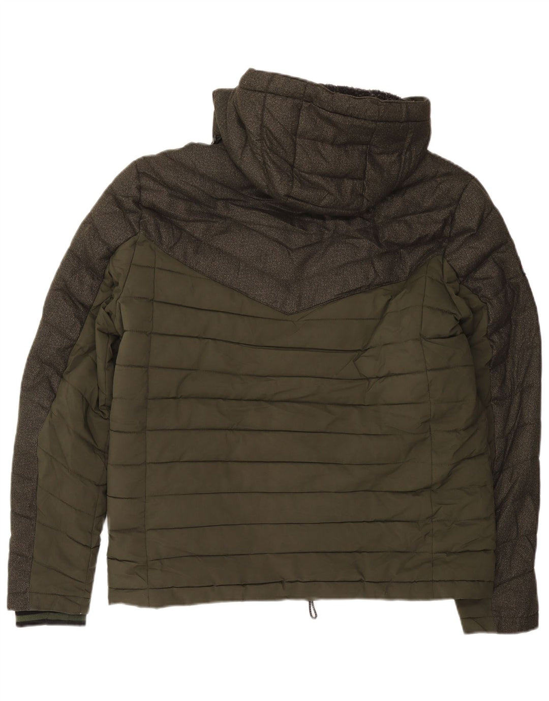 Jaqueta masculina acolchoada com capuz SUPERDRY UK 42 XL Khaki Colourblock Poliéster