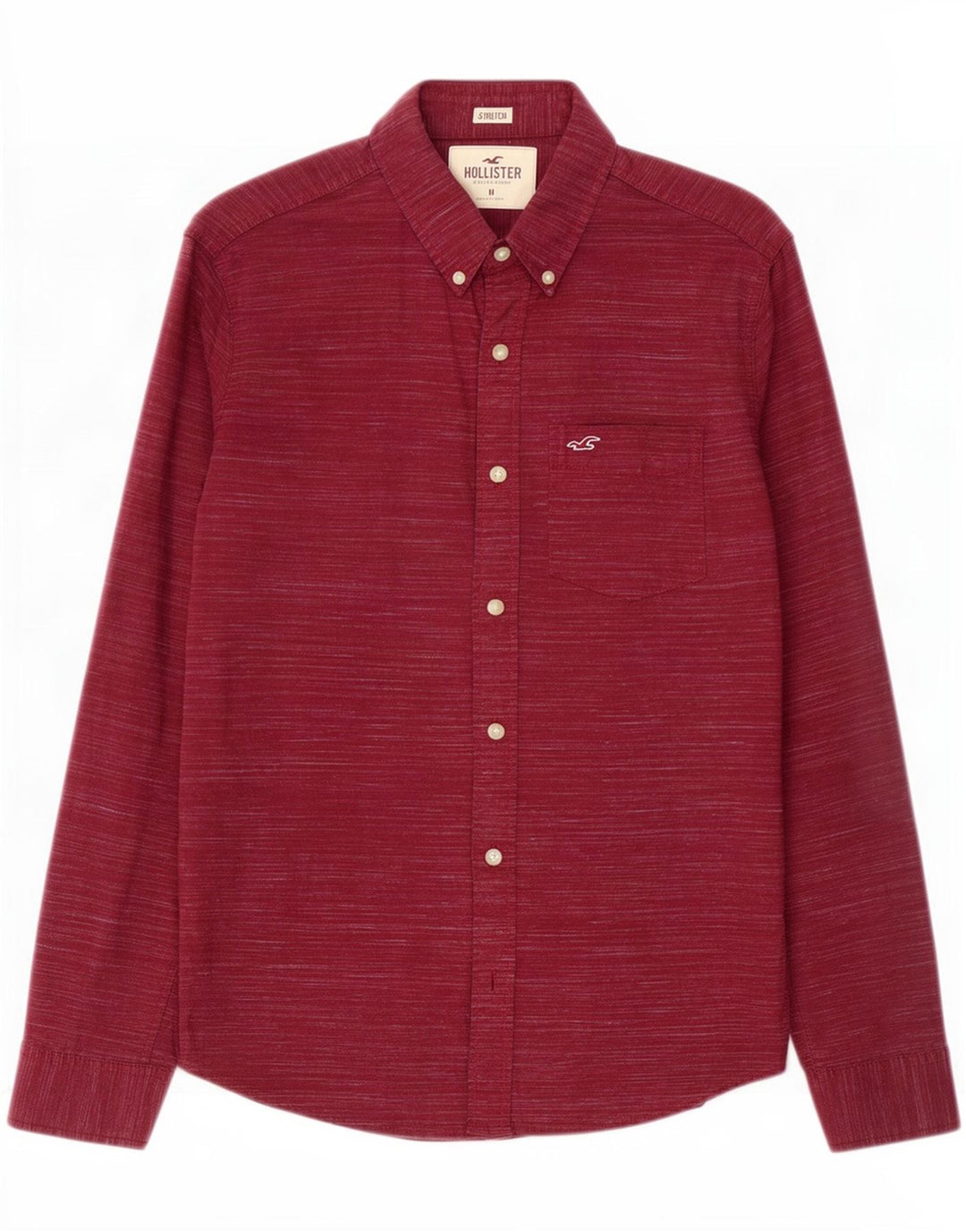 Camisa masculina Stretch Hollister de algodão manchado Borgonha médio
