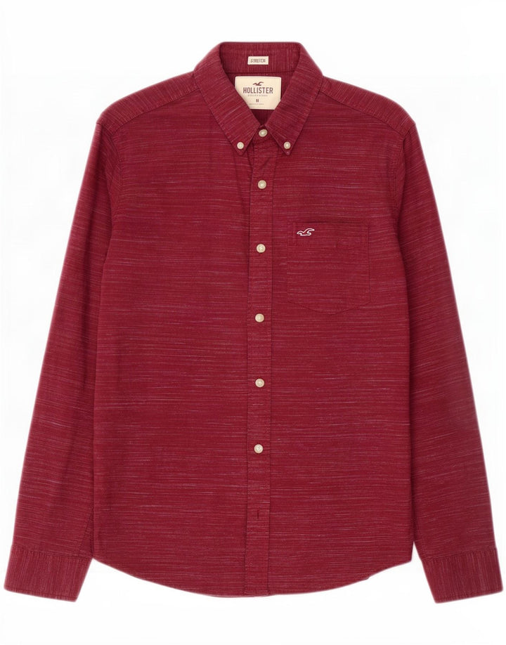 Camisa masculina Stretch Hollister de algodão manchado Borgonha médio
