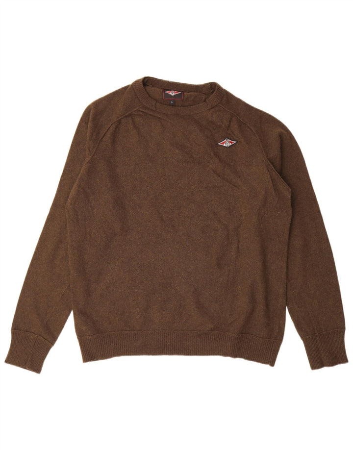Suéter masculino Bear com gola redonda, grande lã marrom