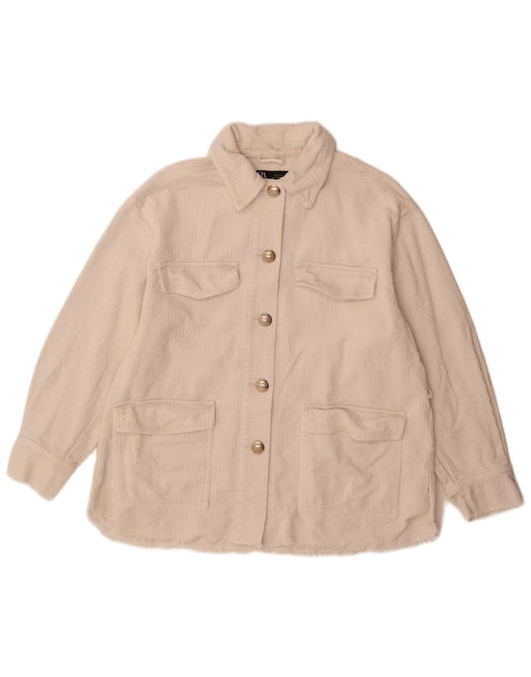 Jaqueta feminina de veludo cotelê Zara UK 10 pequeno algodão branco