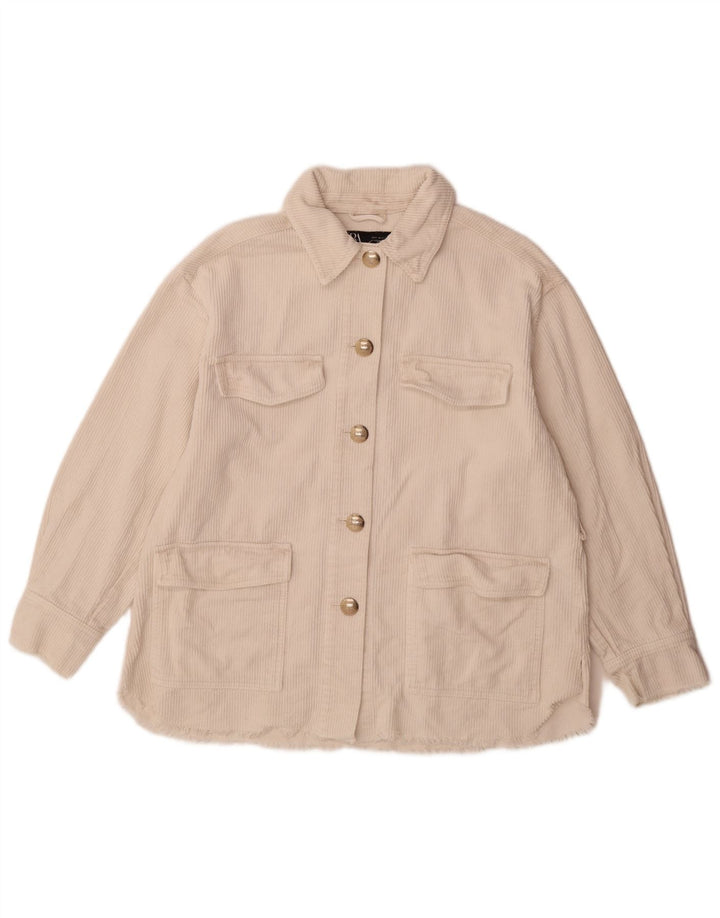 Jaqueta feminina de veludo cotelê Zara UK 10 pequeno algodão branco