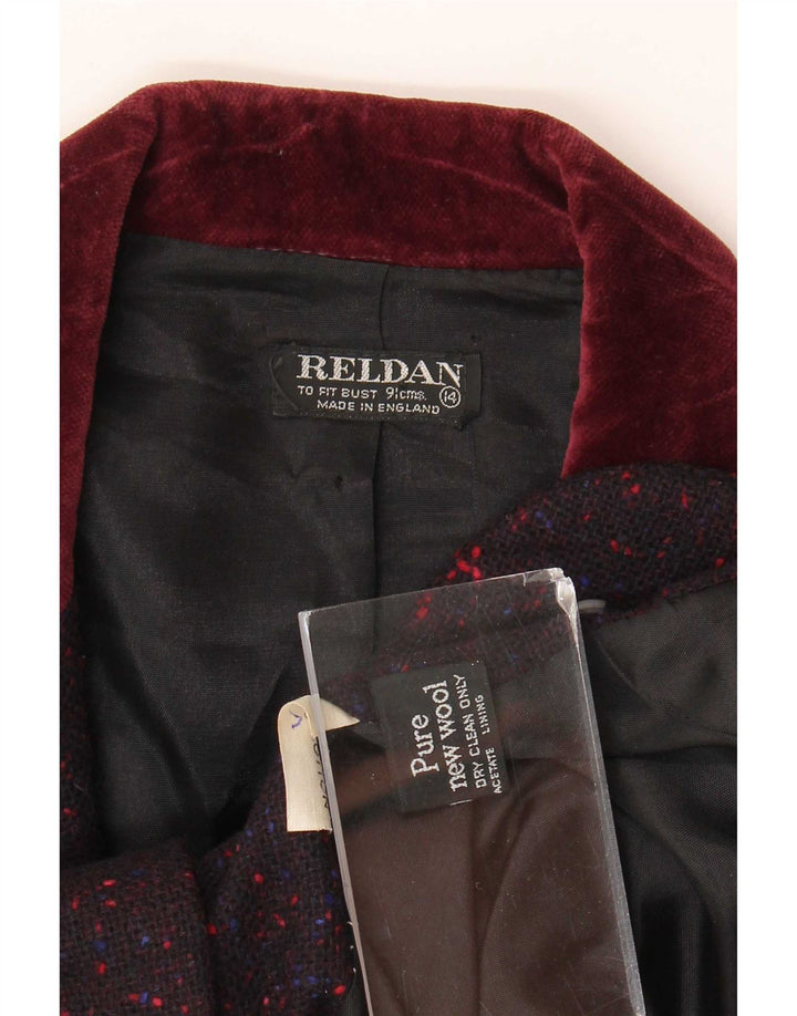 Jaqueta blazer feminina Reldan com 3 botões Reino Unido 14 médio Borgonha salpicada de lã nova