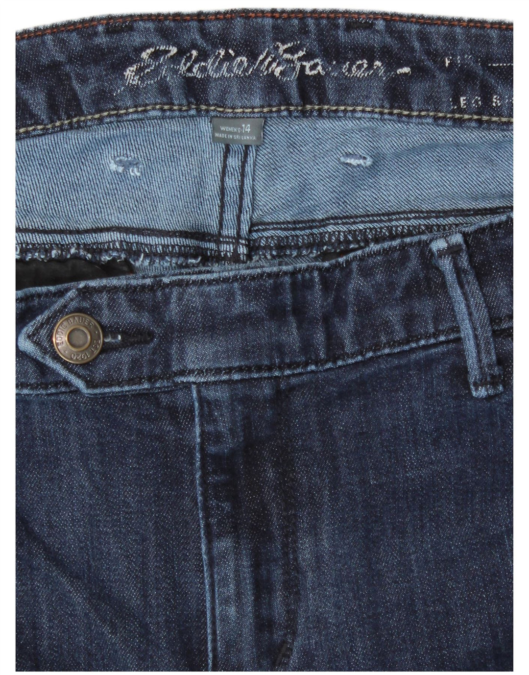 EDDIE BAUER Calça jeans feminina curvada reta US 14 XL W36 L28 algodão azul marinho