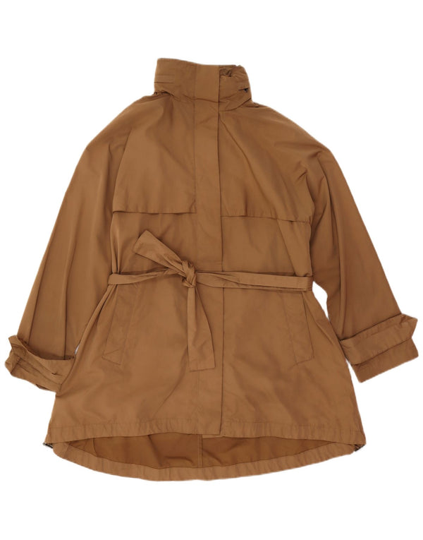 Casaco impermeável oversized com capuz feminino Zara UK 10 pequeno poliéster marrom