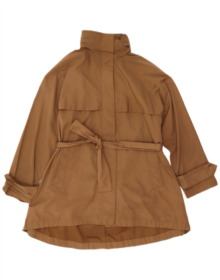 Casaco impermeável oversized com capuz feminino Zara UK 10 pequeno poliéster marrom