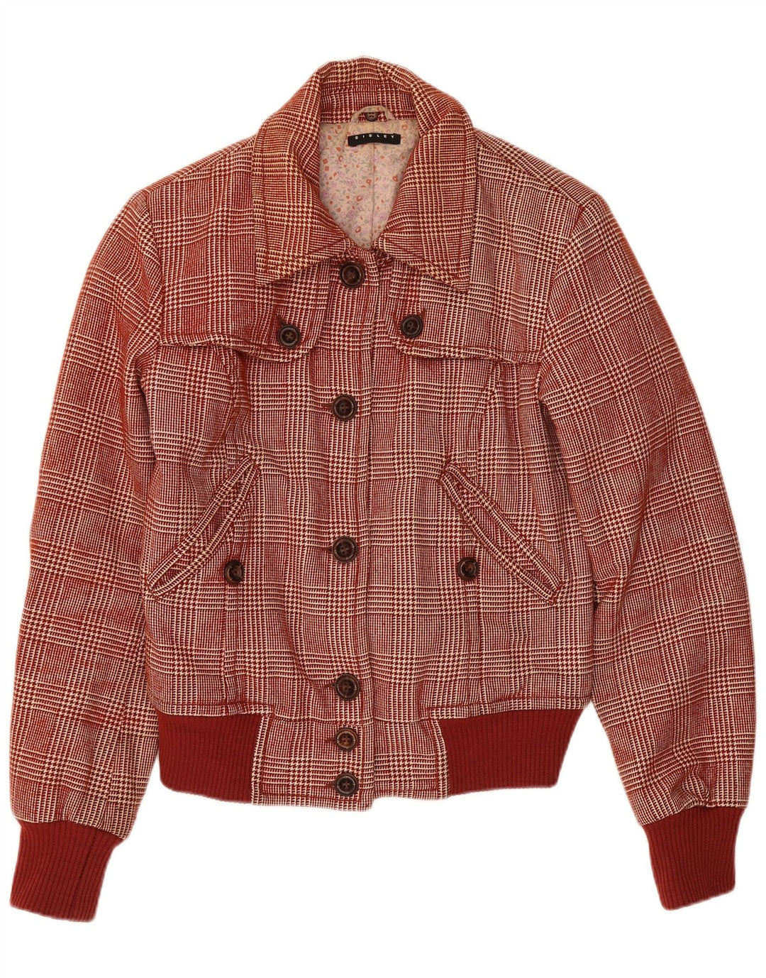 Jaqueta bomber feminina Sisley UK 6 XS Borgonha Houndstooth lã