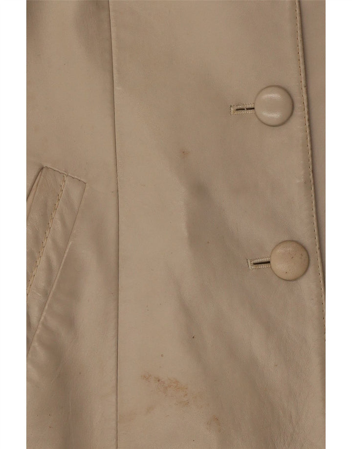 Jaqueta de couro feminina vintage UK 10 pequena bege
