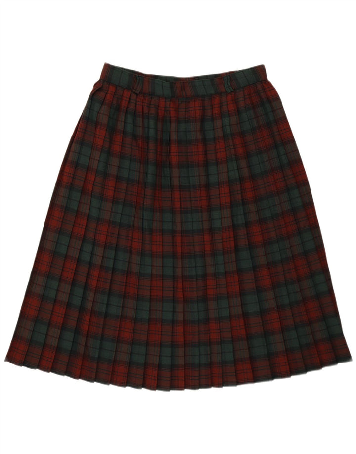 Saia plissada feminina vintage W30 xadrez verde médio