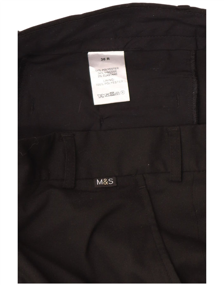 Calça chino reta masculina Marks & Spencer W36 L30 poliéster preto