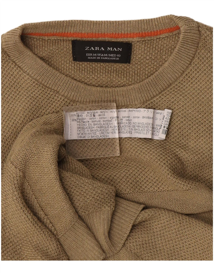 Zara Suéter masculino com gola redonda e acrílico cáqui médio