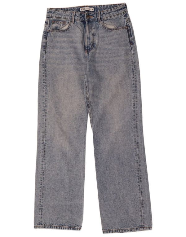 Zara Jeans feminino cintura alta reta EU 38 pequeno W28 L32 algodão azul