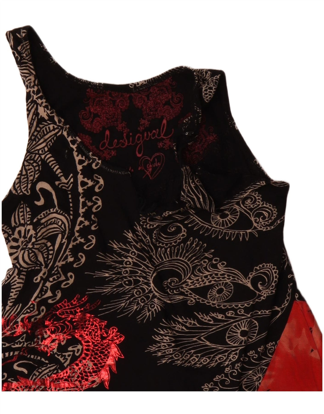 DESIGUAL Túnica feminina assimétrica sem mangas UK 10 pequena floral preta