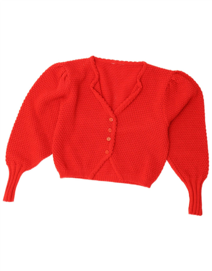 Suéter cardigã vintage feminino UK 12 vermelho médio