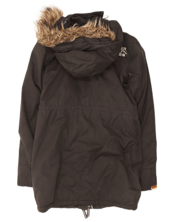 Jaqueta feminina Superdry Sherpa Parka com capuz UK 12 poliéster preto médio