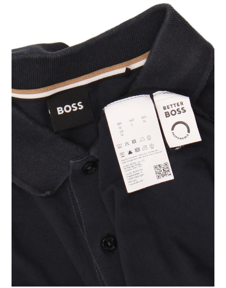 Camisa polo masculina Hugo Boss de algodão azul marinho médio