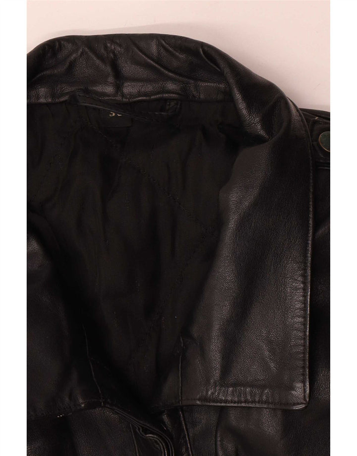 Jaqueta de couro superdimensionada feminina vintage EU 36 couro preto pequeno