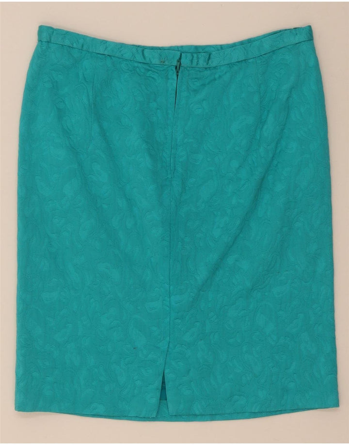 Conjunto de saia feminina vintage abstrata com 4 botões e 2 peças Reino Unido 14 turquesa médio