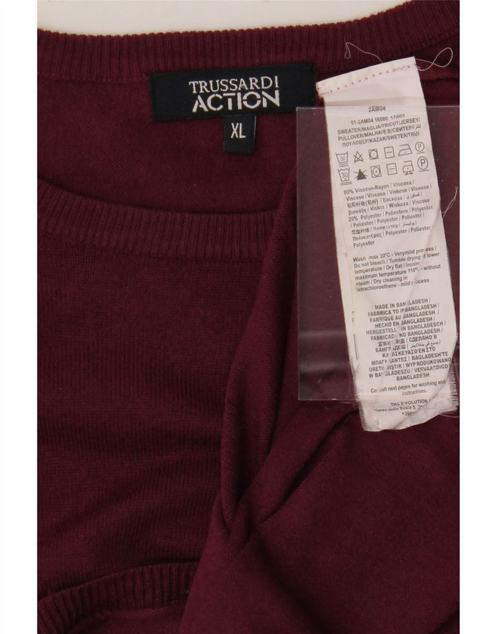 TRUSSARDI Mens Crew Neck Jumper Sweater XL Burgundy Viscose Vintage Trussardi and Second-Hand Trussardi from Messina Hembry 