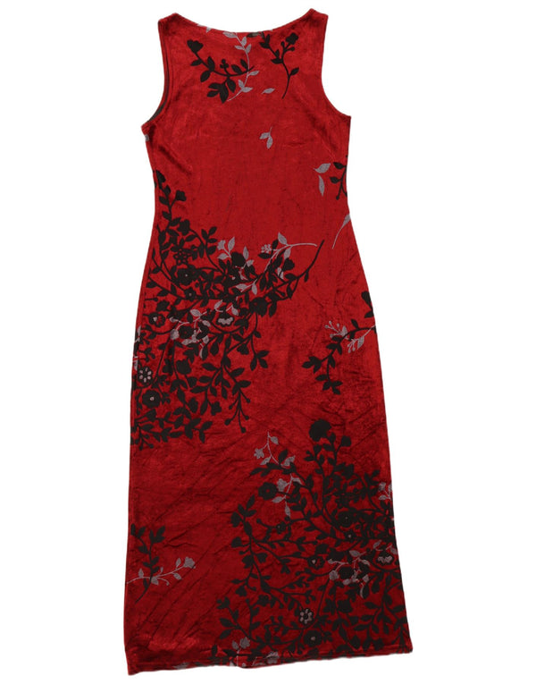 Vestido maxi feminino vintage sem mangas Reino Unido 12 viscose floral médio Borgonha