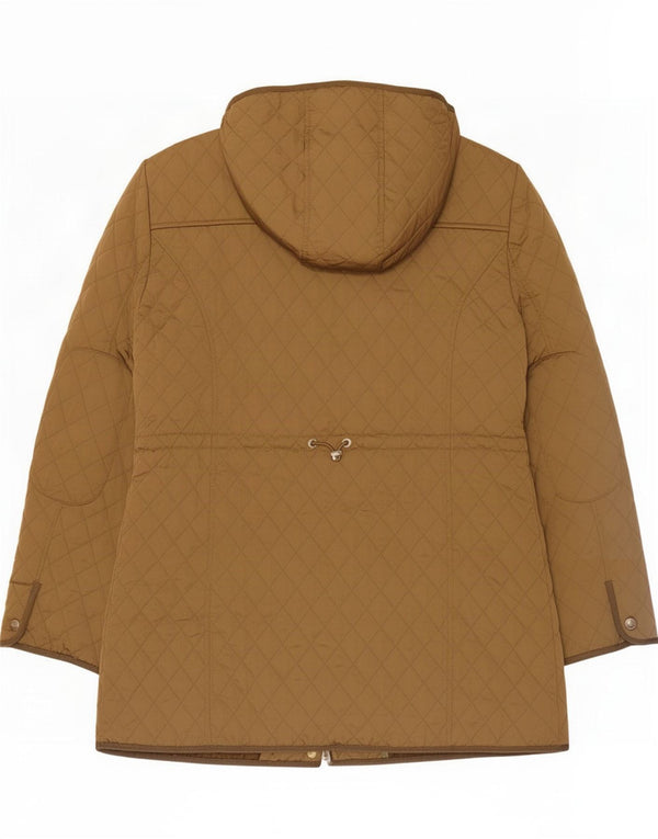 Zara Womens Hooded Quilted Overcoat UK 18 XL Brown