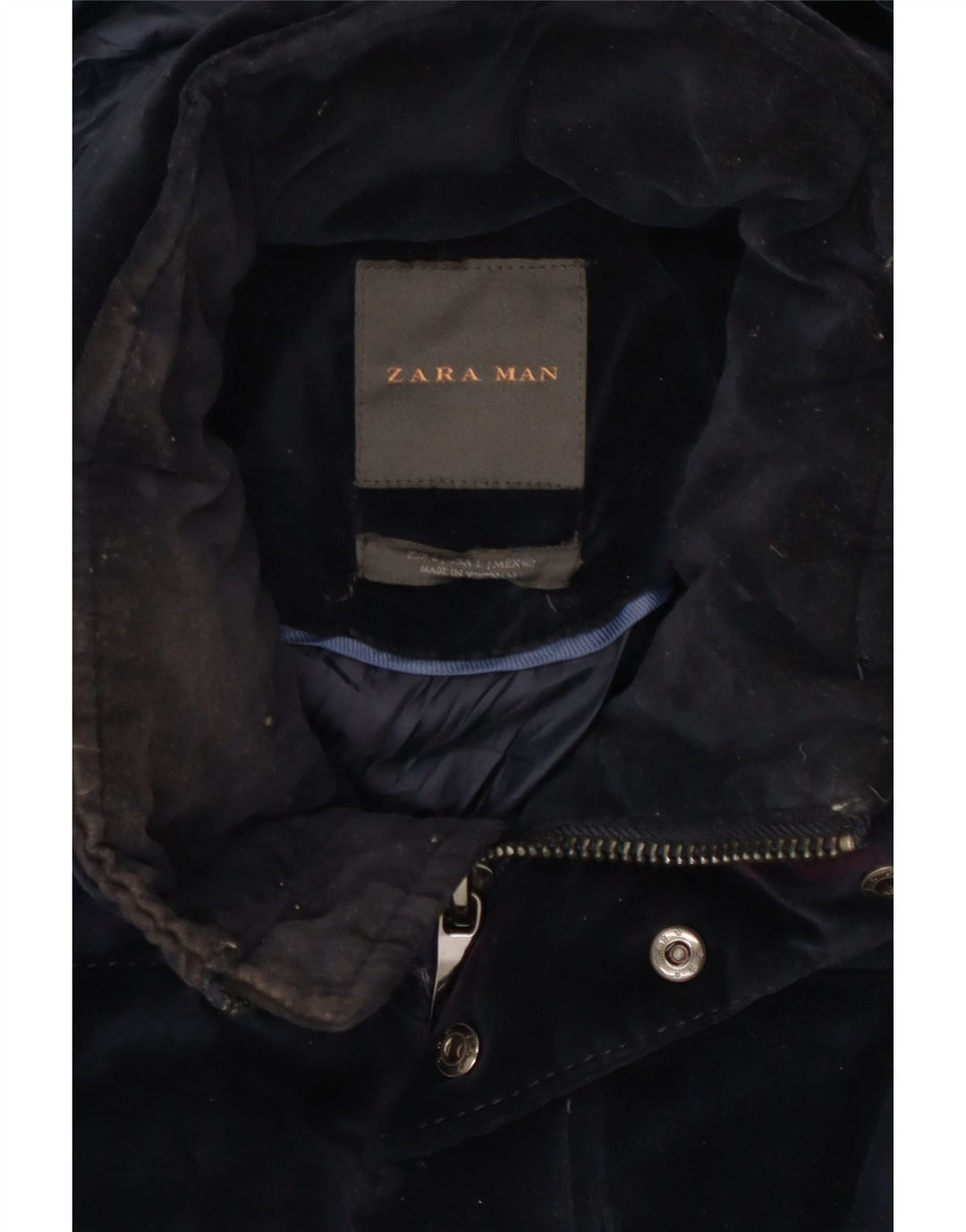 Jaqueta acolchoada com capuz masculina Zara UK 40 grande poliéster azul marinho