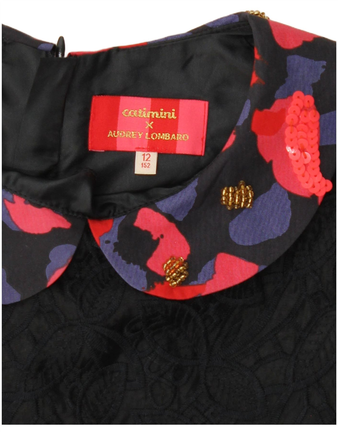 Vestido básico feminino Catimini 11-12 anos preto floral poliéster