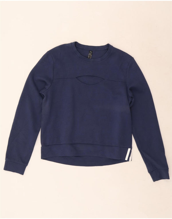 Adidas Womens Sweatshirt Jumper UK 12/14 Médio Azul Marinho Algodão