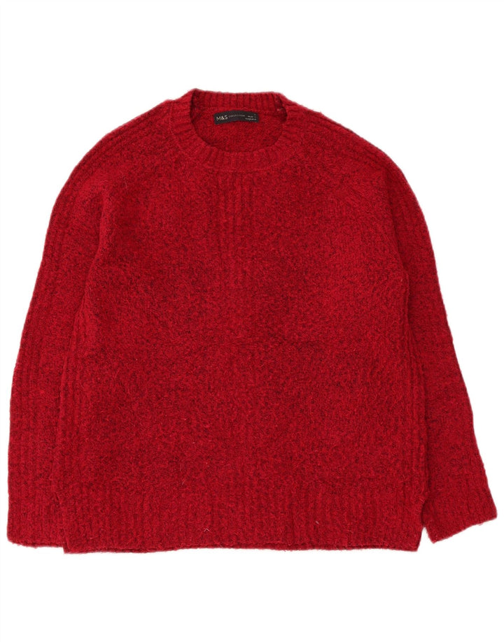 Suéter feminino Marks & Spencer com gola redonda grande, Reino Unido 10 pequeno vermelho