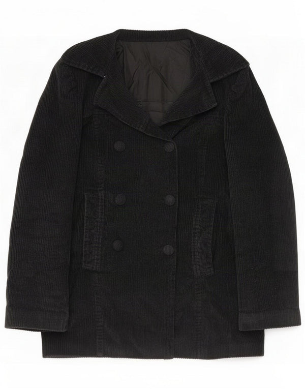 Jaqueta blazer feminina vintage de veludo cotelê com peito duplo Reino Unido 14 preto médio