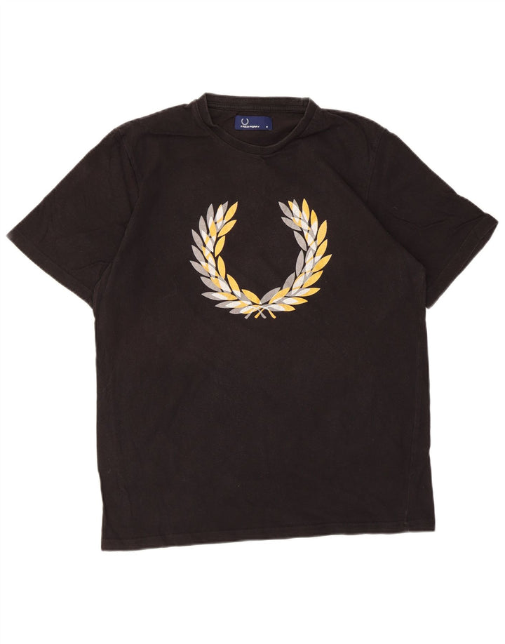 Fred Perry Camiseta masculina gráfica Top médio algodão preto