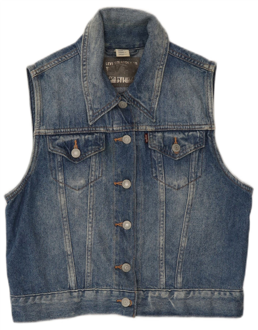 Colete feminino Levi's Crop Denim UK 12 algodão azul médio