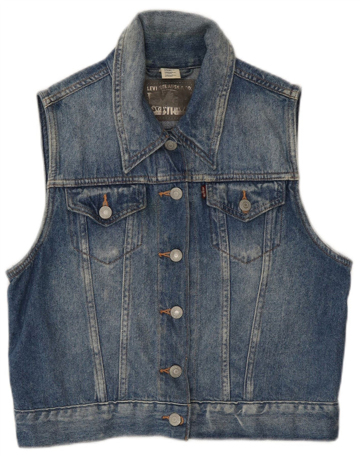 Colete feminino Levi's Crop Denim UK 12 algodão azul médio