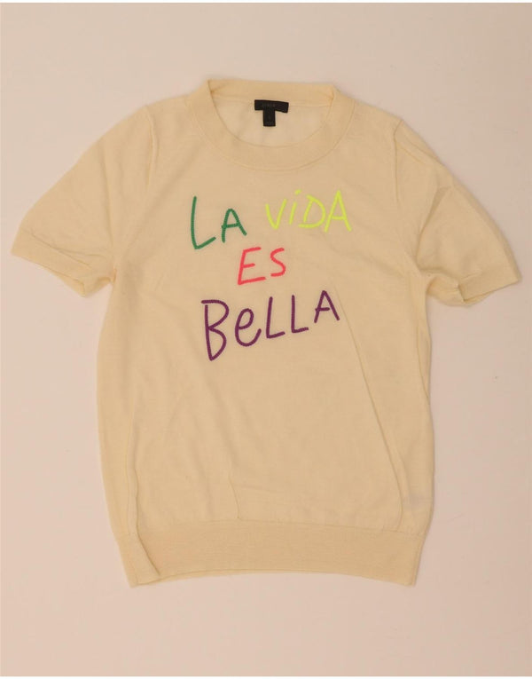 Suéter feminino J. Crew com gola redonda e gráfico UK 14 grande off white