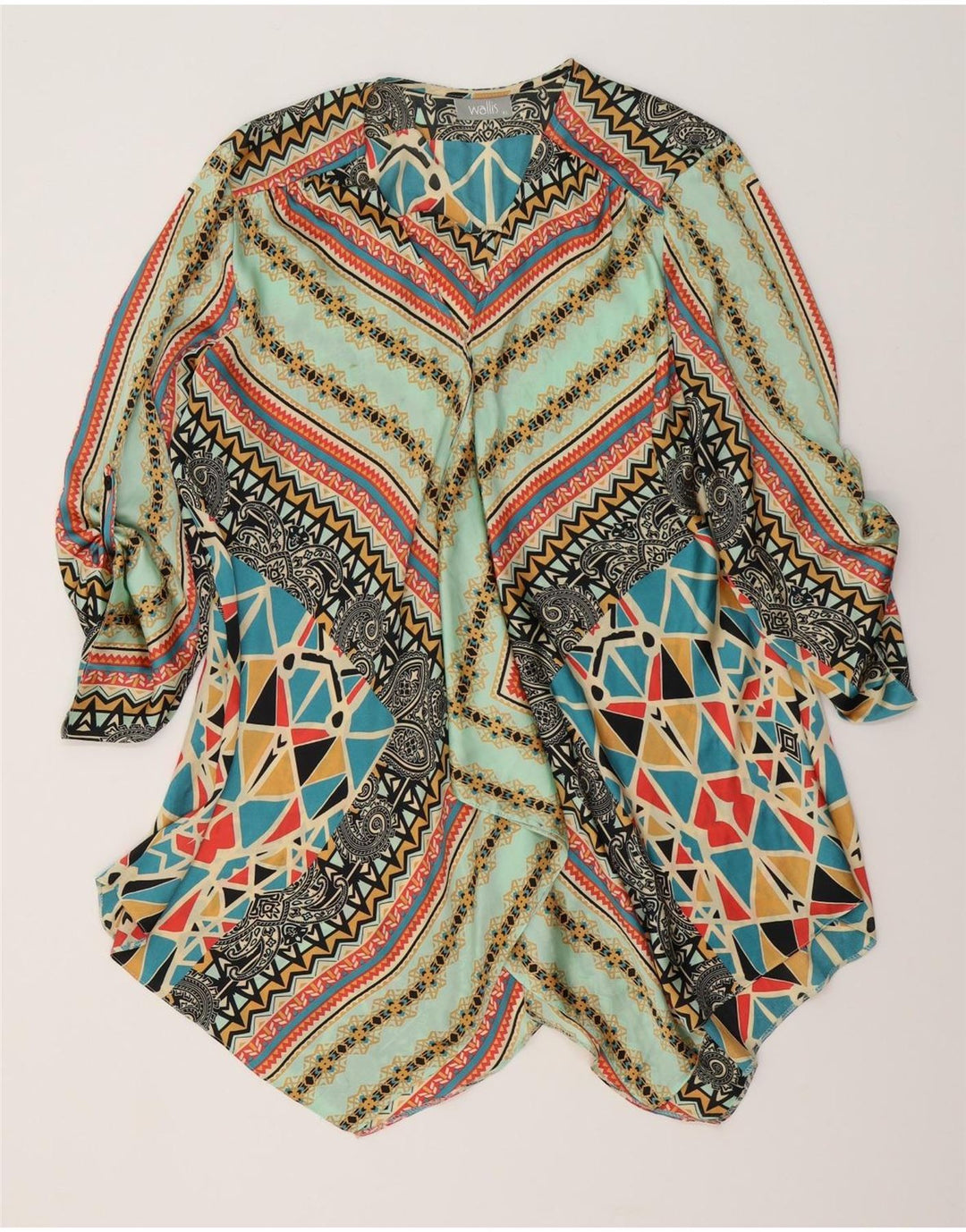 WALLIS Womens Asymmetric Cardigan Top UK 18 XL Multicoloured Geometric