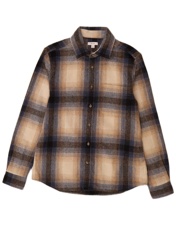 Camisa masculina de flanela Reiss de lã xadrez multicolorida média