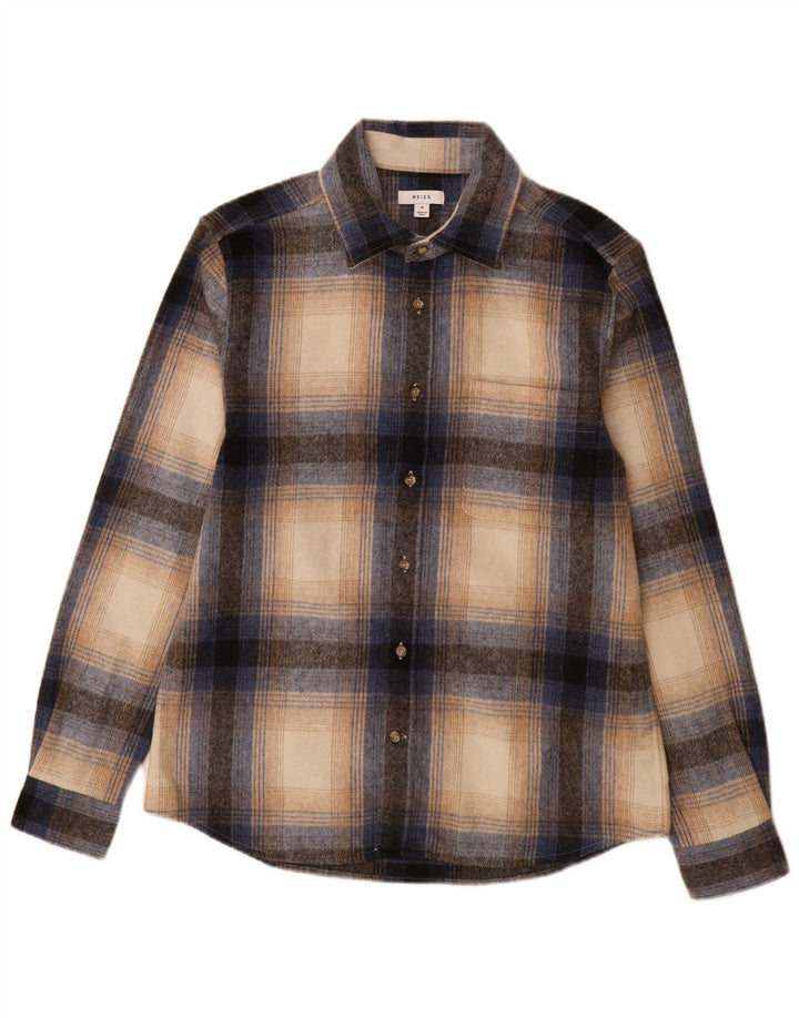 Camisa masculina de flanela Reiss de lã xadrez multicolorida média