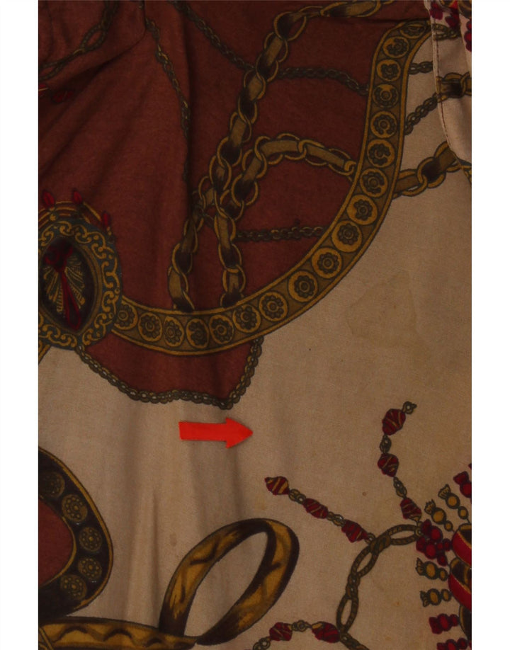 Vintage masculino abstrato Padrão camisa de manga curta grande viscose marrom