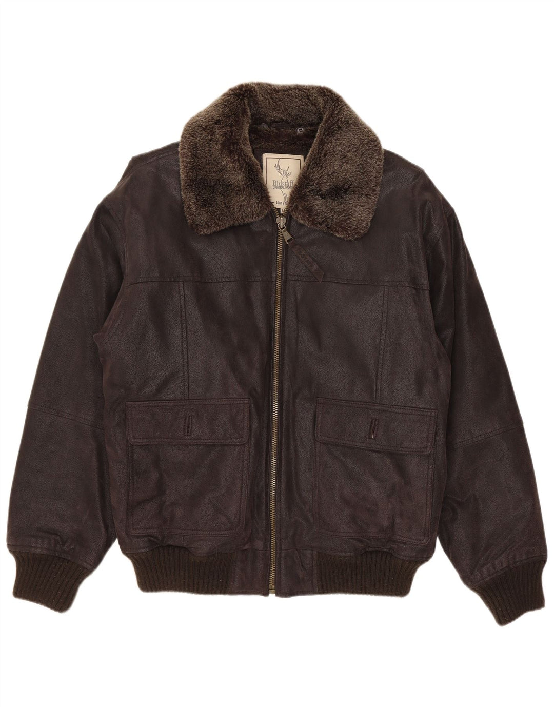 Jaqueta masculina Blustaff Bomber Shearling Reino Unido 38 couro marrom médio