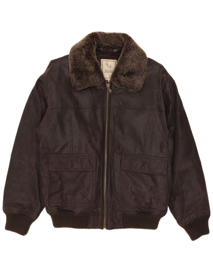 Jaqueta masculina Blustaff Bomber Shearling Reino Unido 38 couro marrom médio