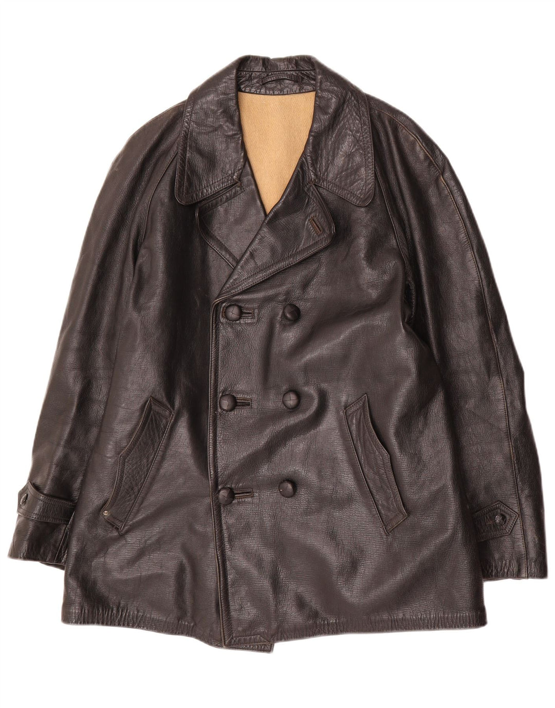 Jaqueta de couro vintage masculina com peito duplo UK 38 média preta
