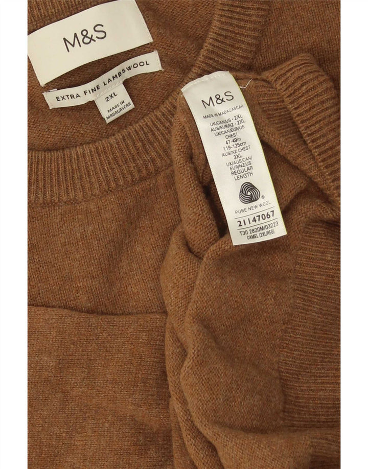 Suéter masculino Marks & Spencer com gola redonda 2XL lã de carneiro marrom
