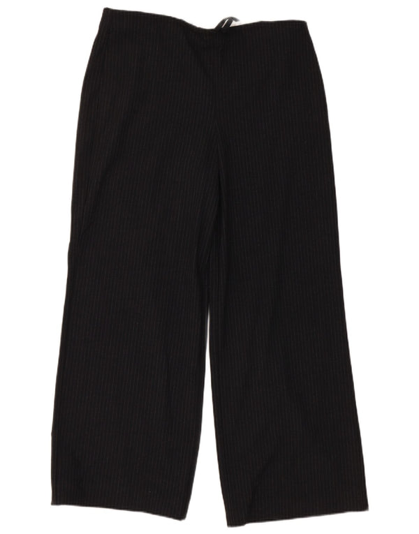 Calça feminina Zara com perna larga XS W25 L28 poliéster listrado cinza