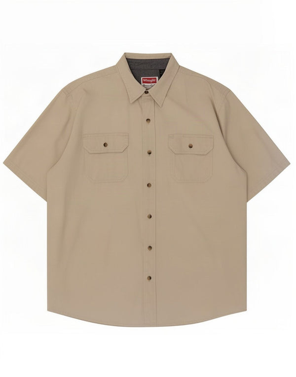 Wrangler Camisa masculina de manga curta grande algodão bege