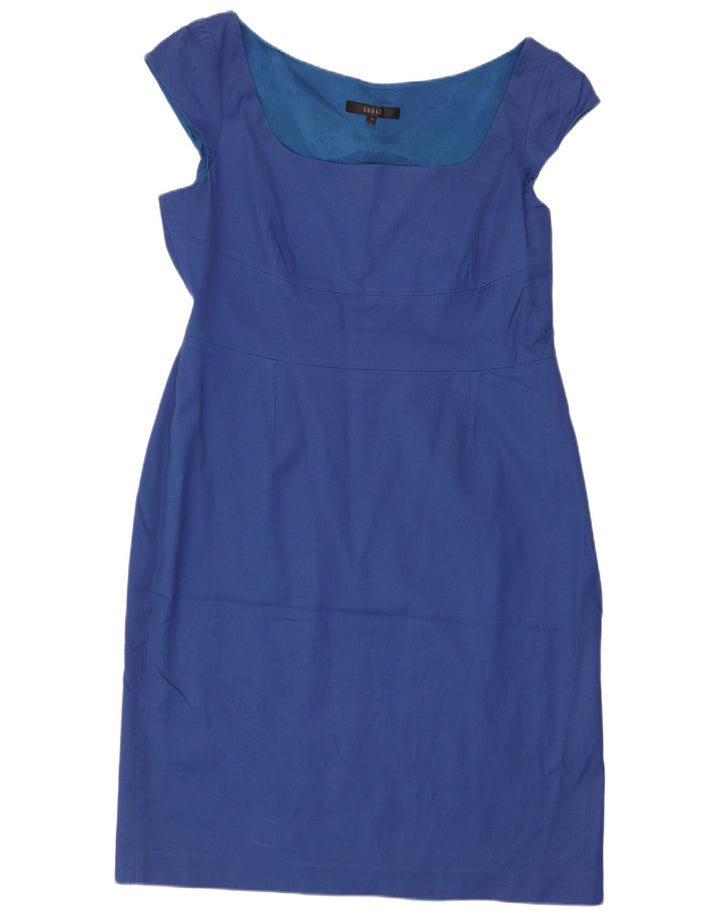 Vestido bainha feminino Coast UK 16 grande algodão azul