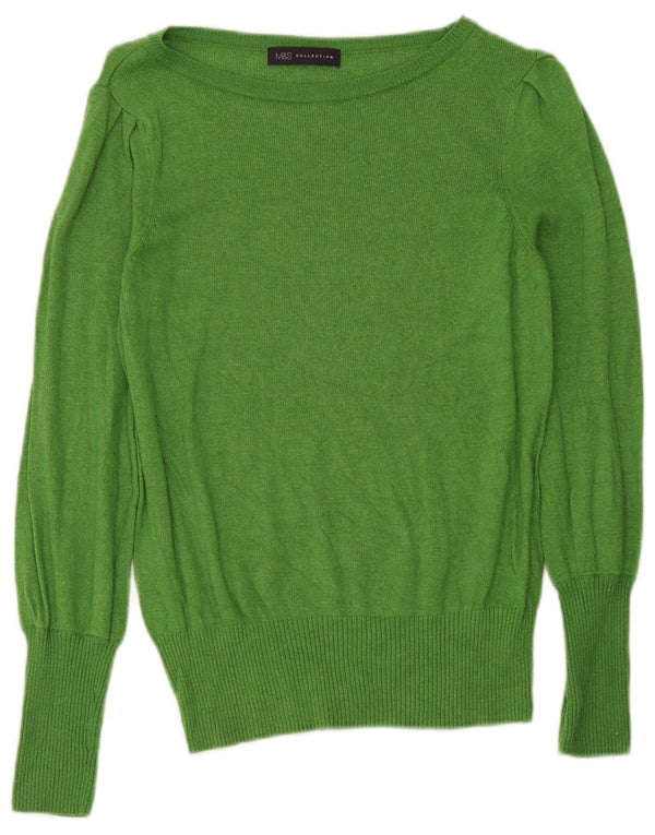 Suéter feminino Marks & Spencer com gola canoa e viscose verde médio Reino Unido 12