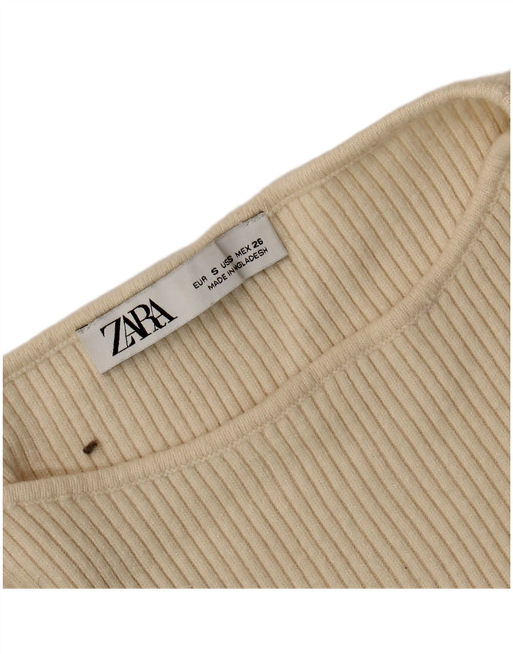 Zara Womens Crop Top Manga Longa Reino Unido 8 Pequeno Bege