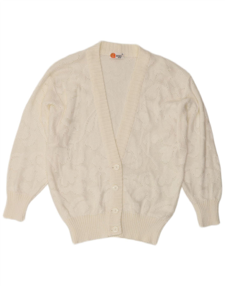 Suéter Cardigan Feminino Vintage IT 46 Grande Acrílico Branco